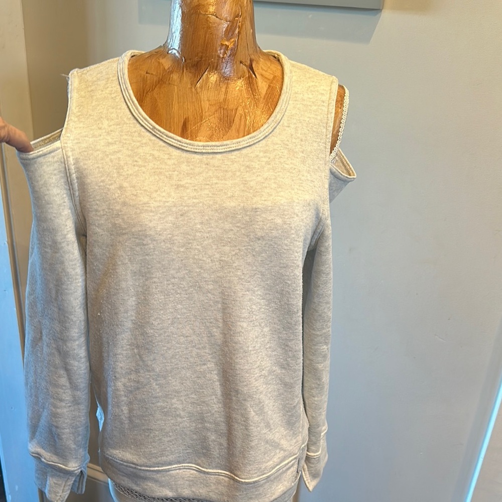 Women's Light Gray Cold Shoulder Sweater